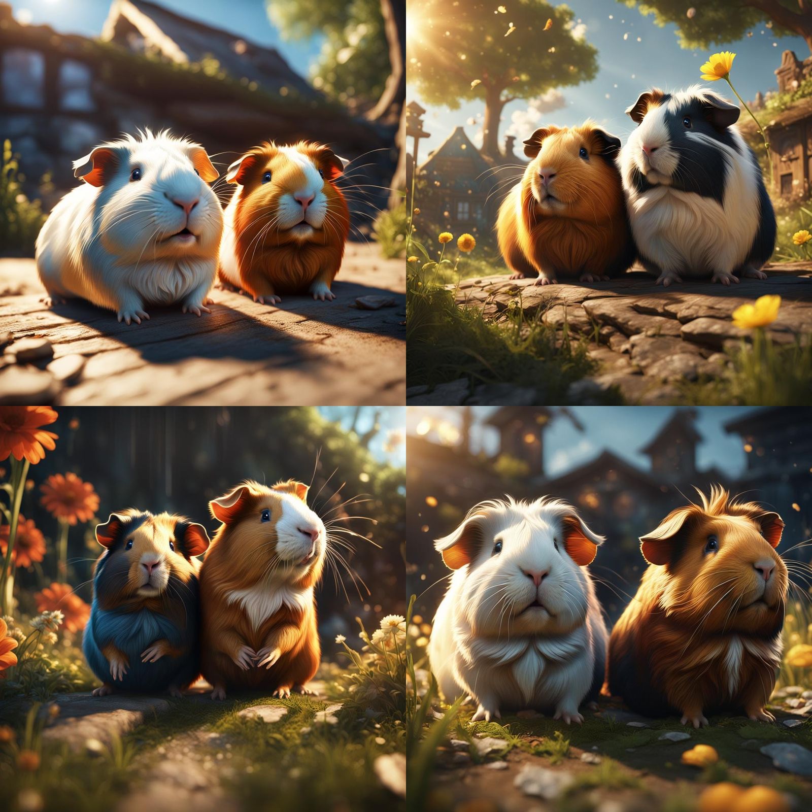 Guinea Pigs in Sunlight: Detailed Fantasy Art