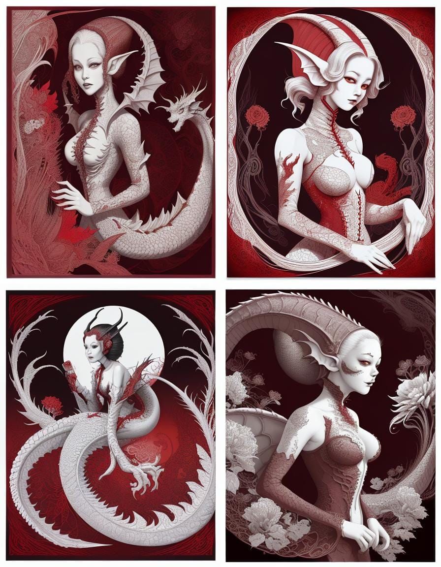 Whimsical Dragon Drawn with Fractal Flower Lines