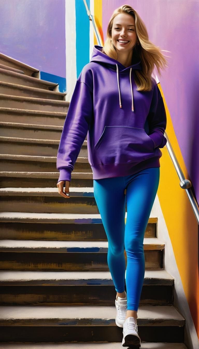 Woman in Hoodie Smiling, Oil on Canvas Style