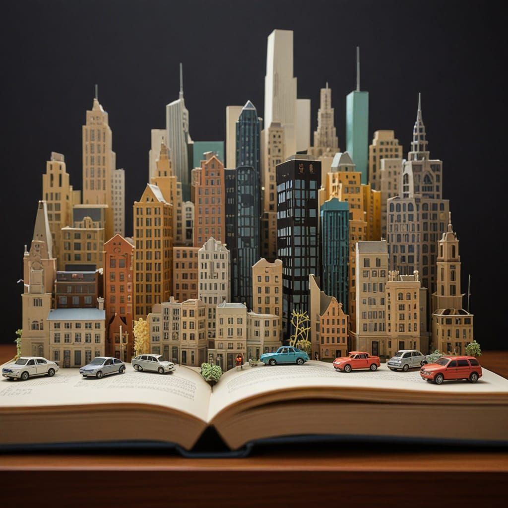 Papercraft City Skyline Diorama with Tilt-Shift Effect