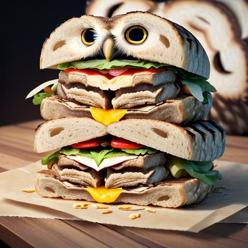 Burrow Owl Inside Toasted Sandwich: Photorealistic 3D Render