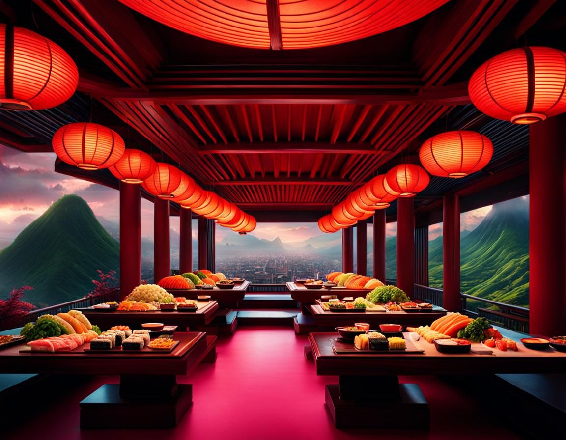 Intricate Sushi Restaurant in Digital Matte Painting