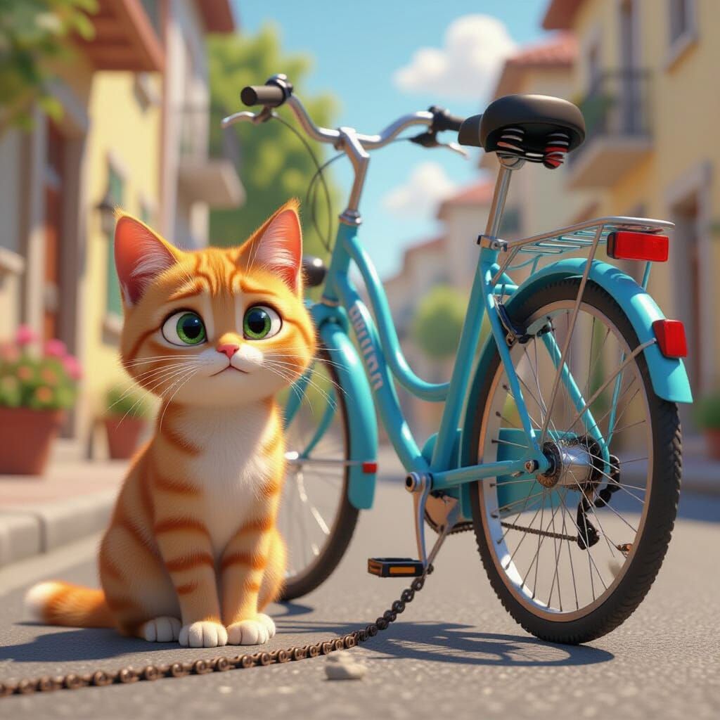 Worried Orange Cat with Broken Bicimad Bike