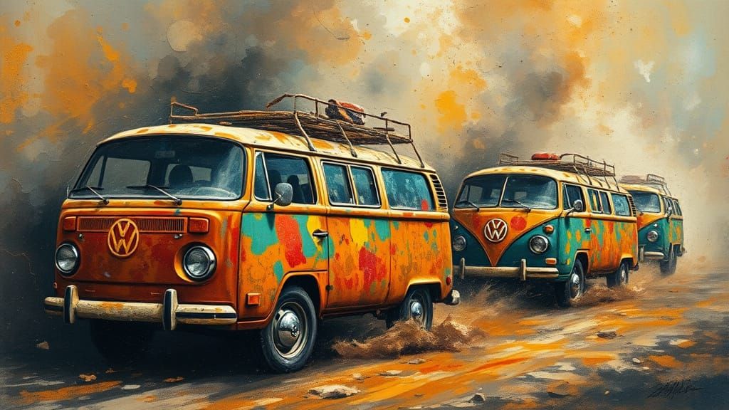 Hippie VW Van Race in Giger & Beksinski Style