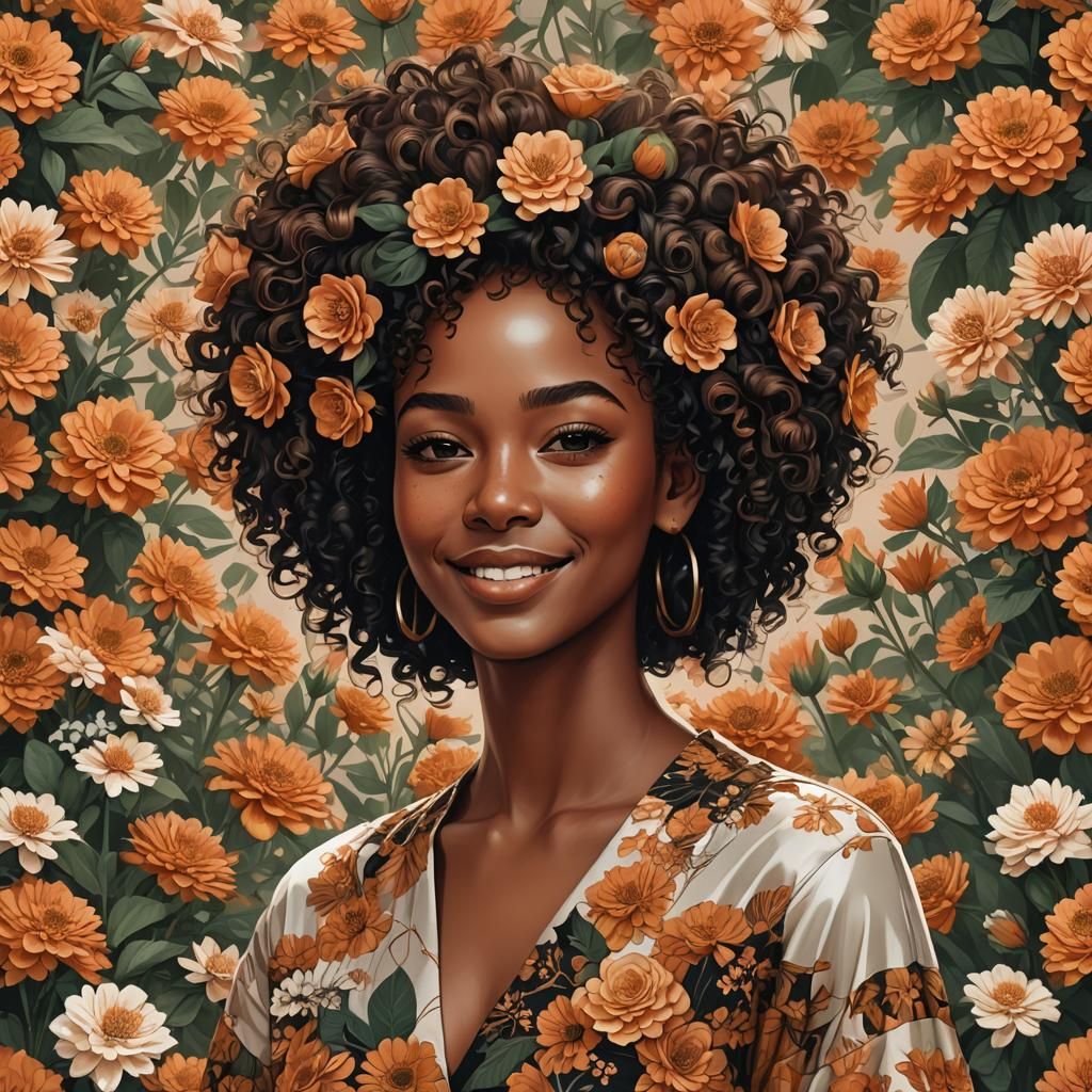 Beautiful Black Woman Portrait in Flat Vector Style