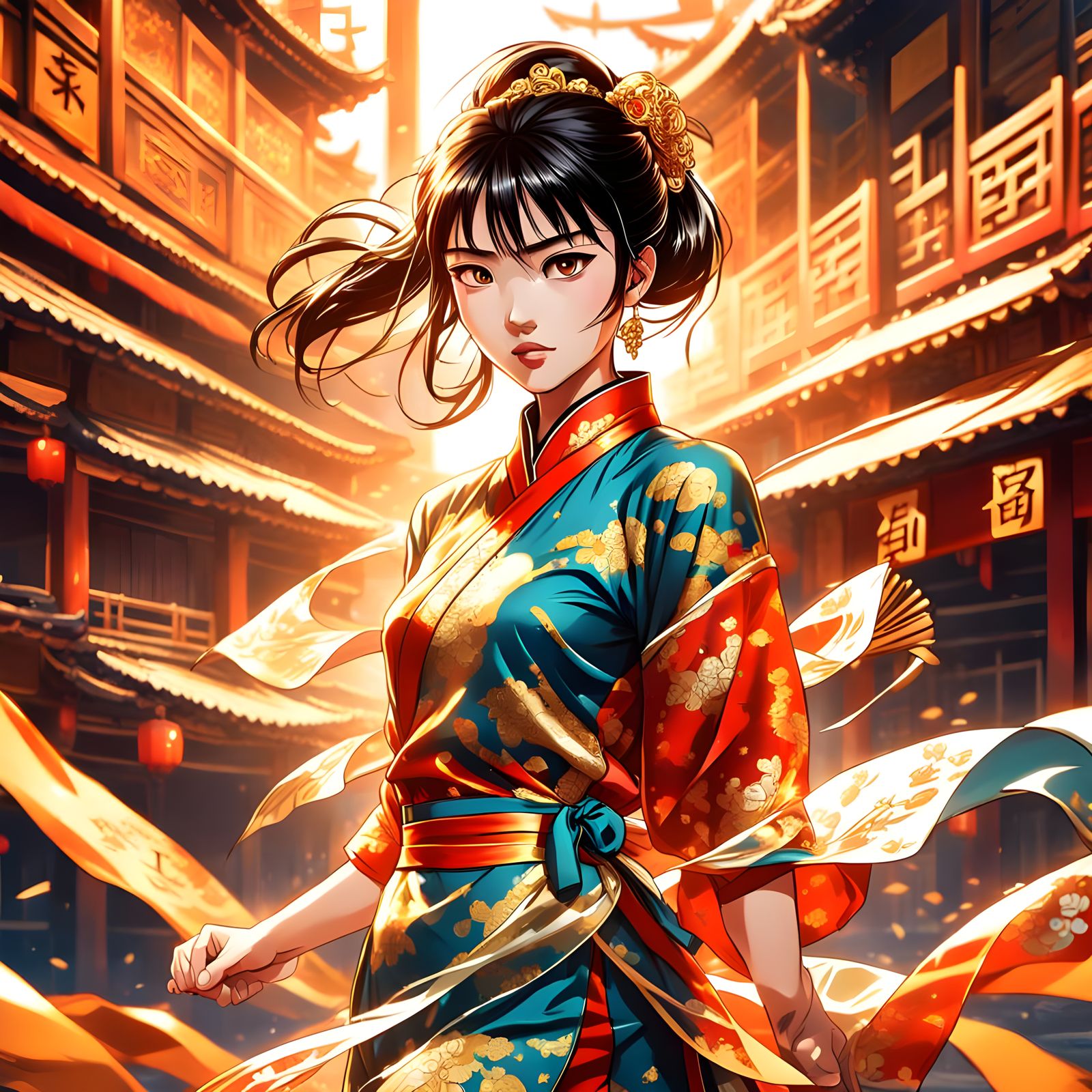 Female Martial Artist in Qipao: Anime Art
