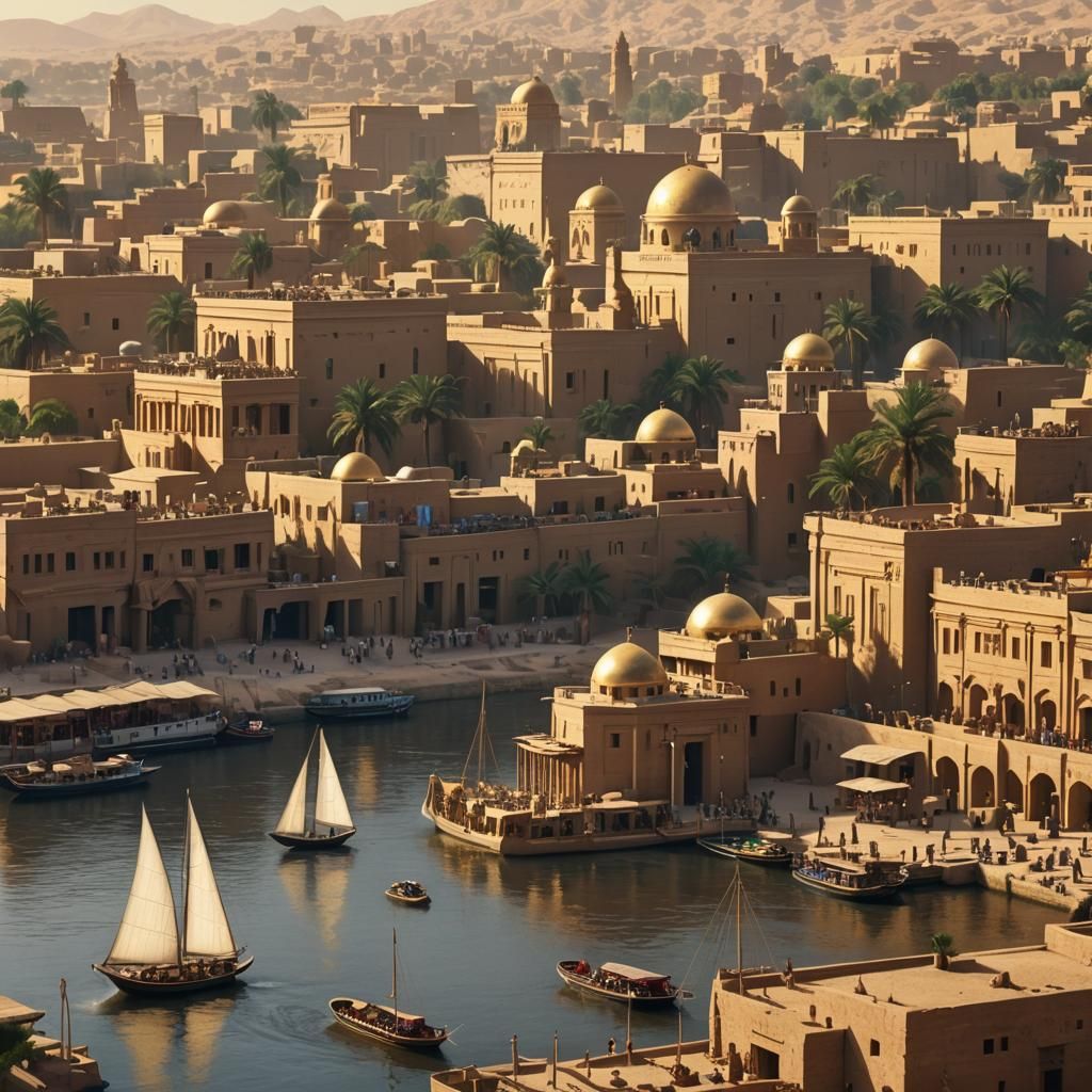 Majestic Egyptian City on the Nile in Art Deco Style