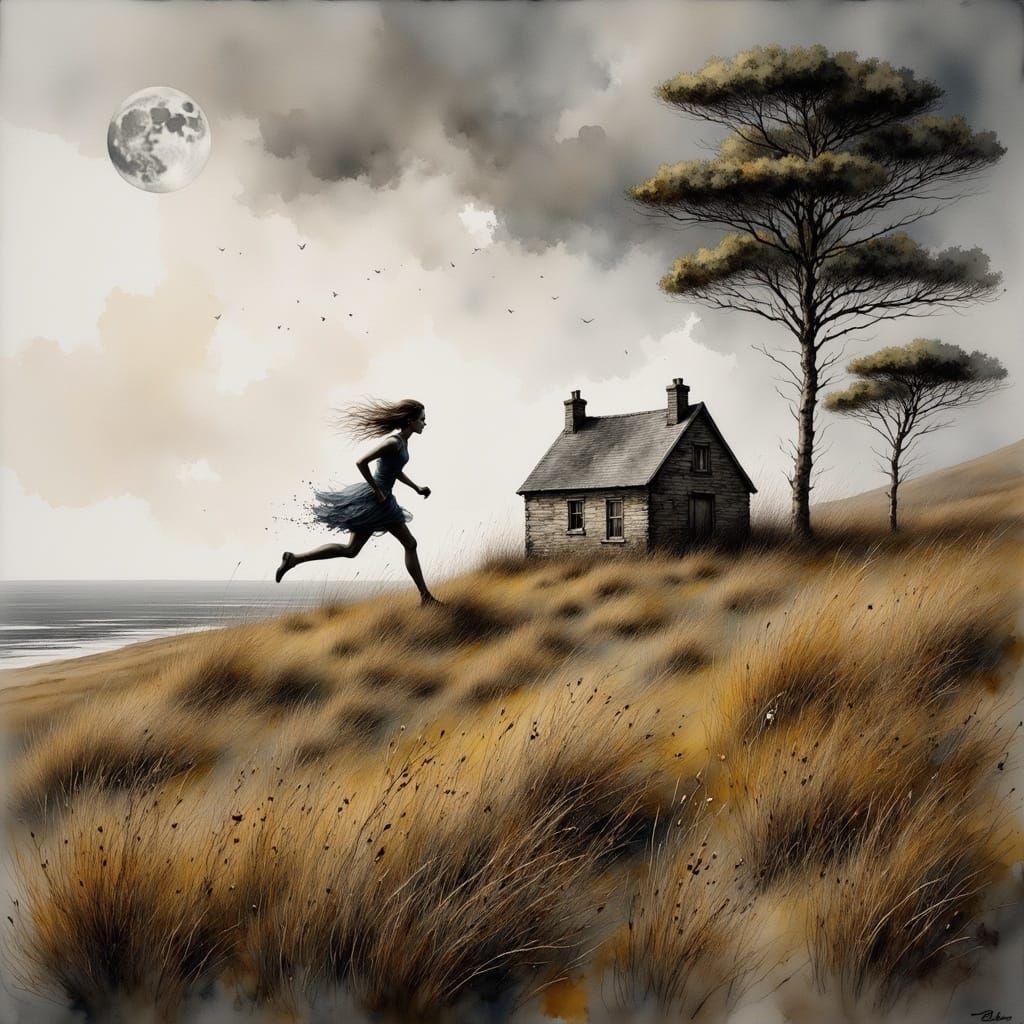 Surreal Portrait of Kate Bush-Like Figure in Wales Storm