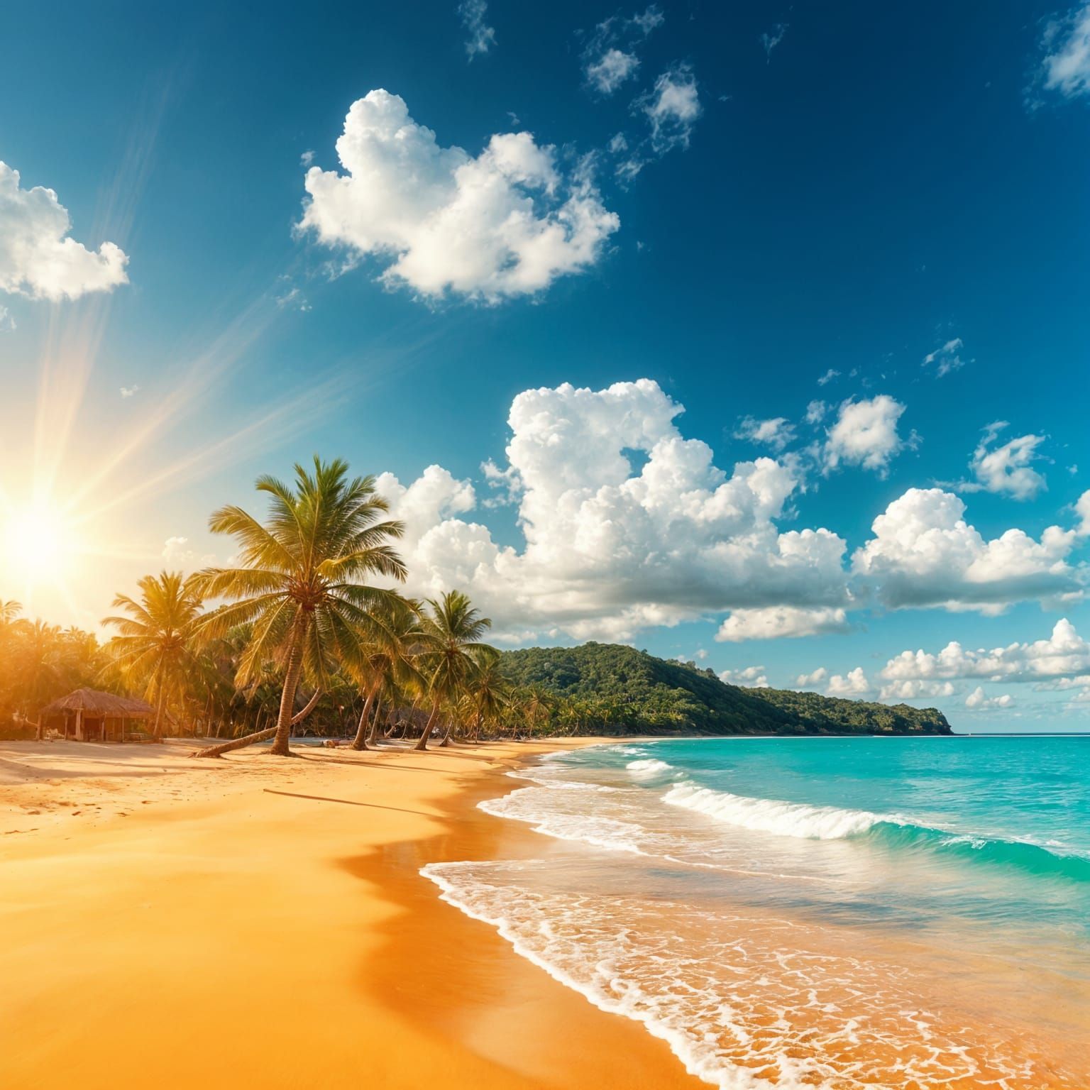 Serenity in Paradise: Vibrant Azure Skies and Turquoise Ocea...