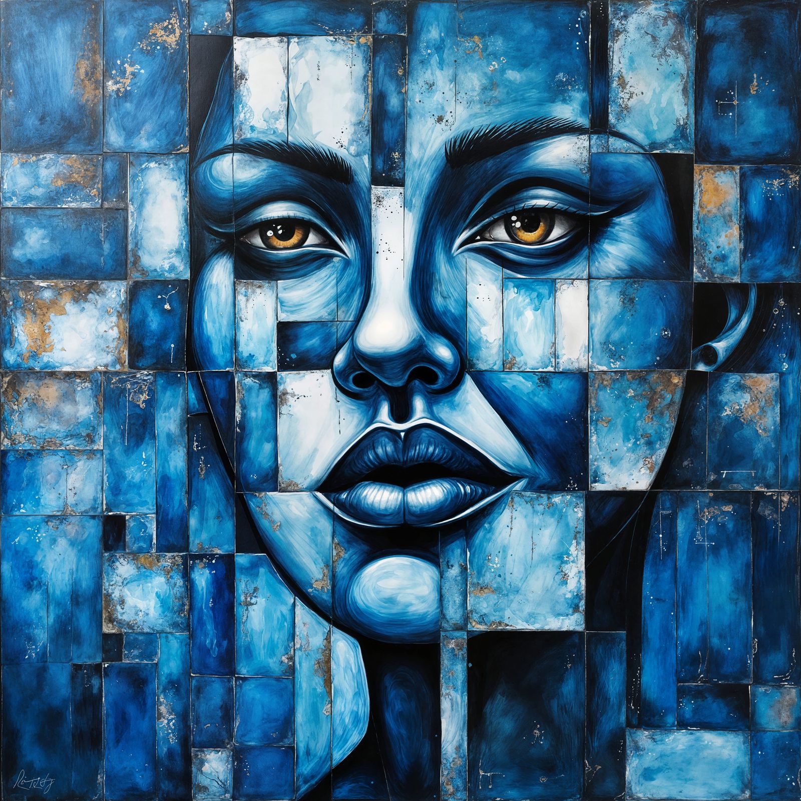 Grunge Inspired Blue Abstraction in Porphyrophile Shades