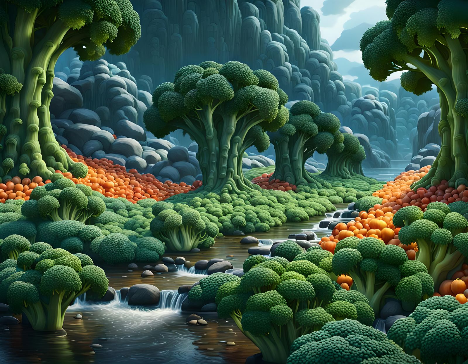 Vegetable Landscape with Broccoli Trees in 8K