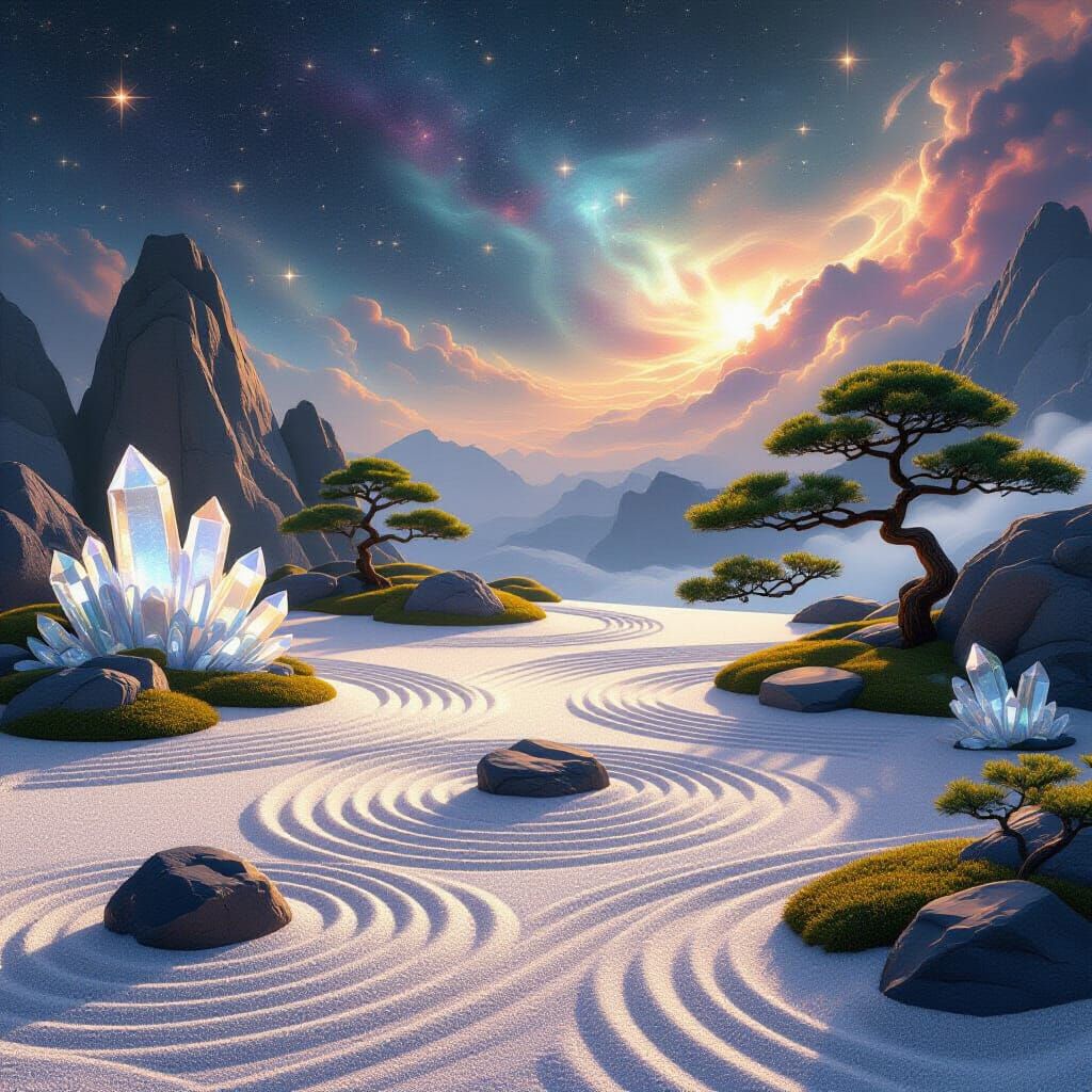 Alien Zen Garden with Crystal Formations