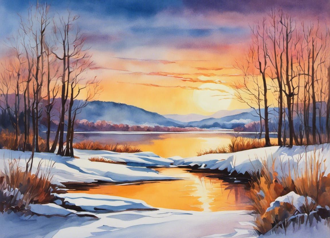 Winter Landscape: Gouache Impressionist Masterpiece