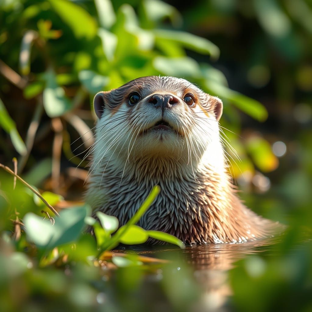 Otter in Serene Lush Habitat