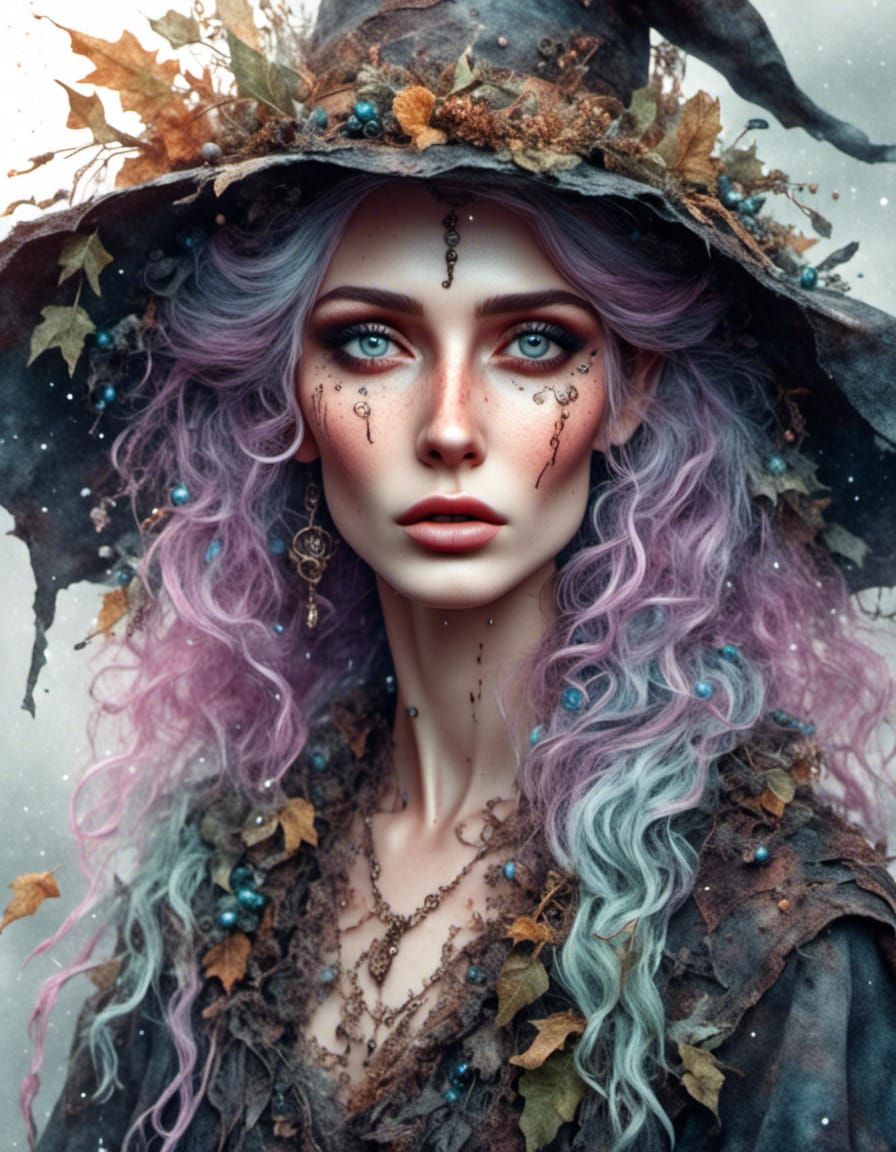 Whimsical Fantasy Witch Watercolour Masterpiece
