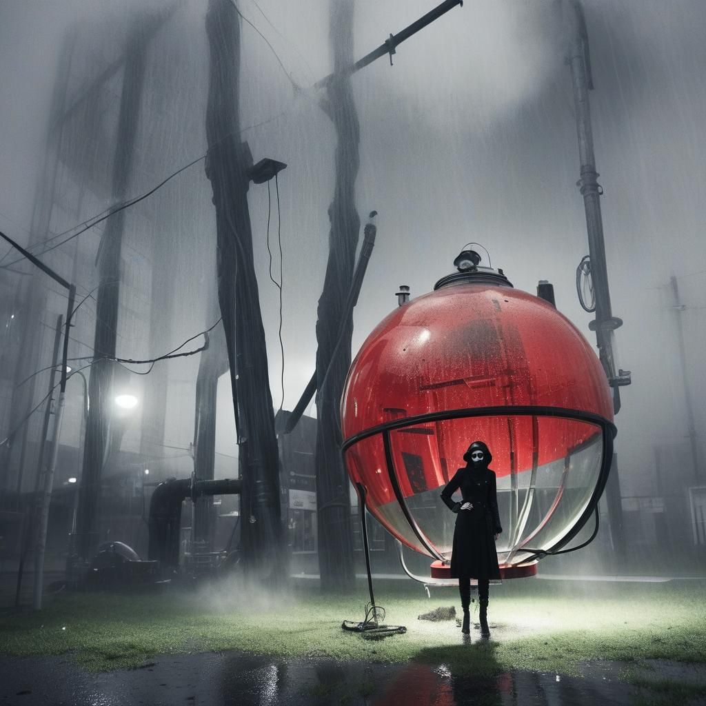 Girl Under Bubble Sky in Dreamlike Landscape