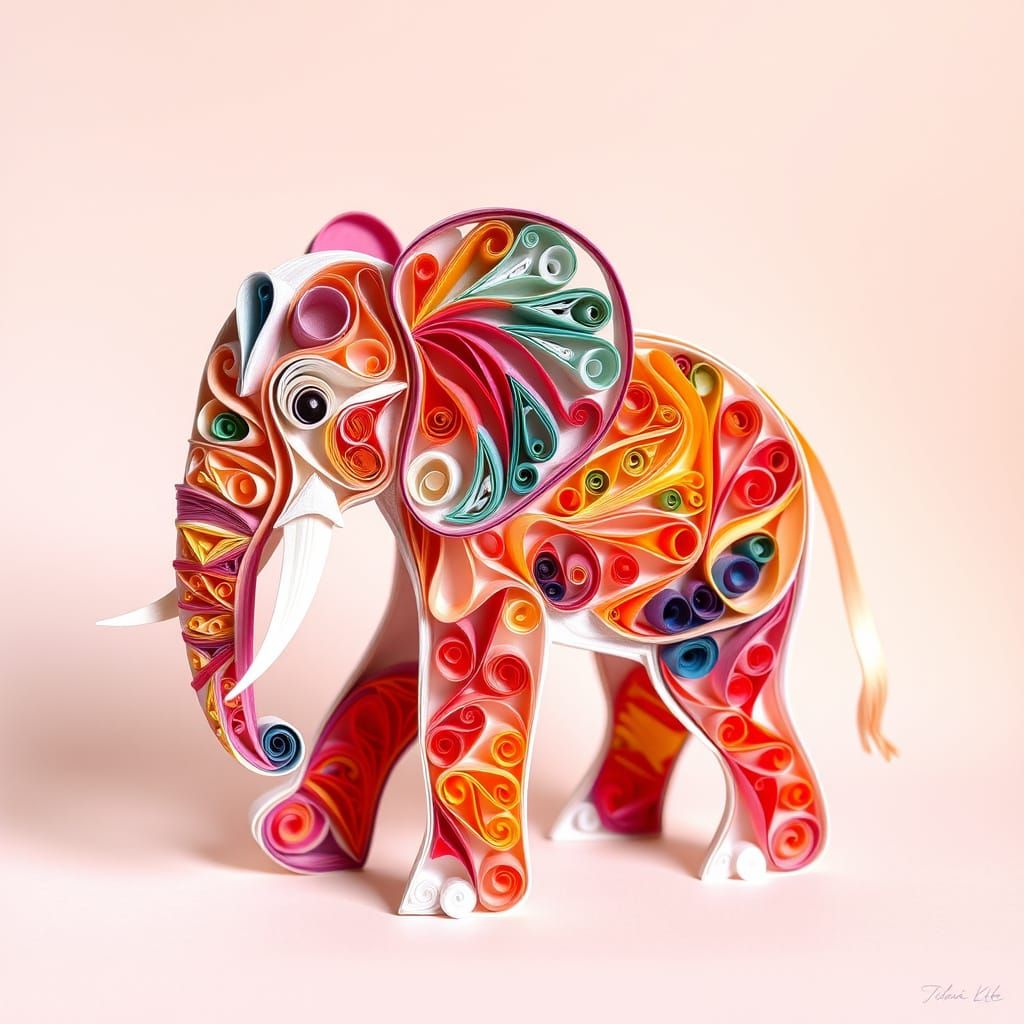 Intricate Paper Quilled Elephant Art