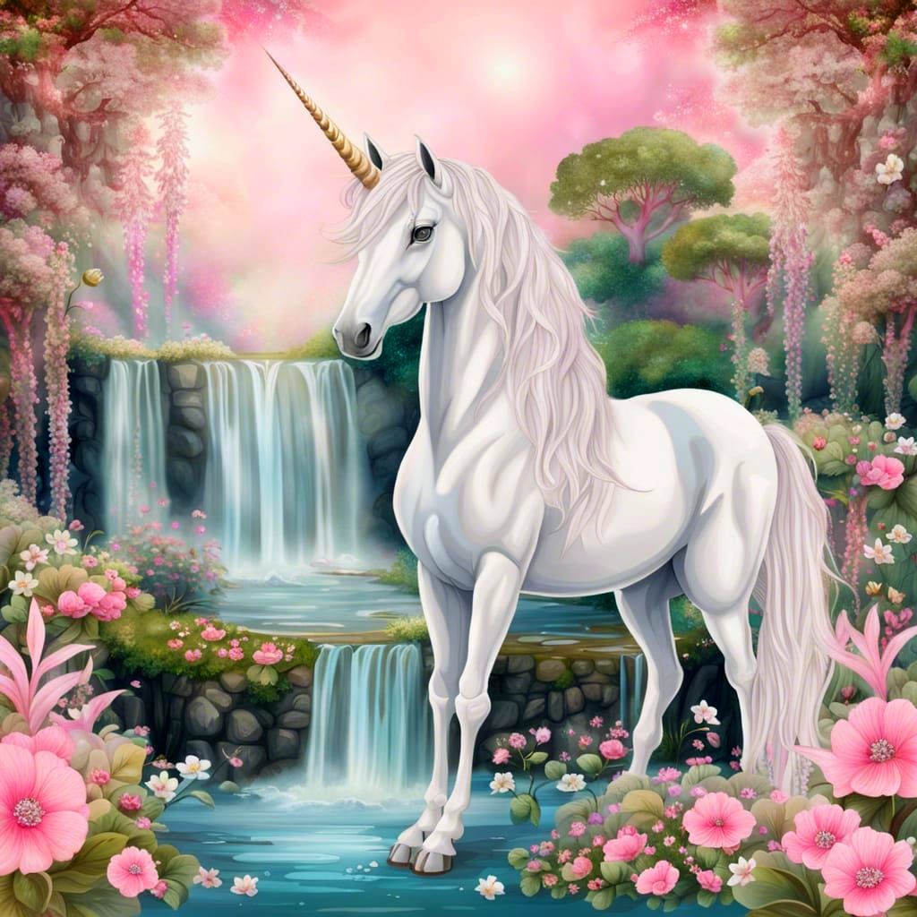 Noble Unicorn in Enchanting Garden Scene