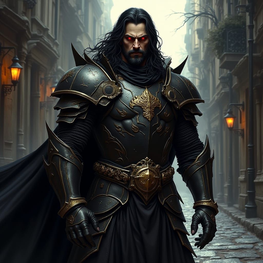 Dark Fantasy Death Knight with Glowing Red Eyes in Tattered ...