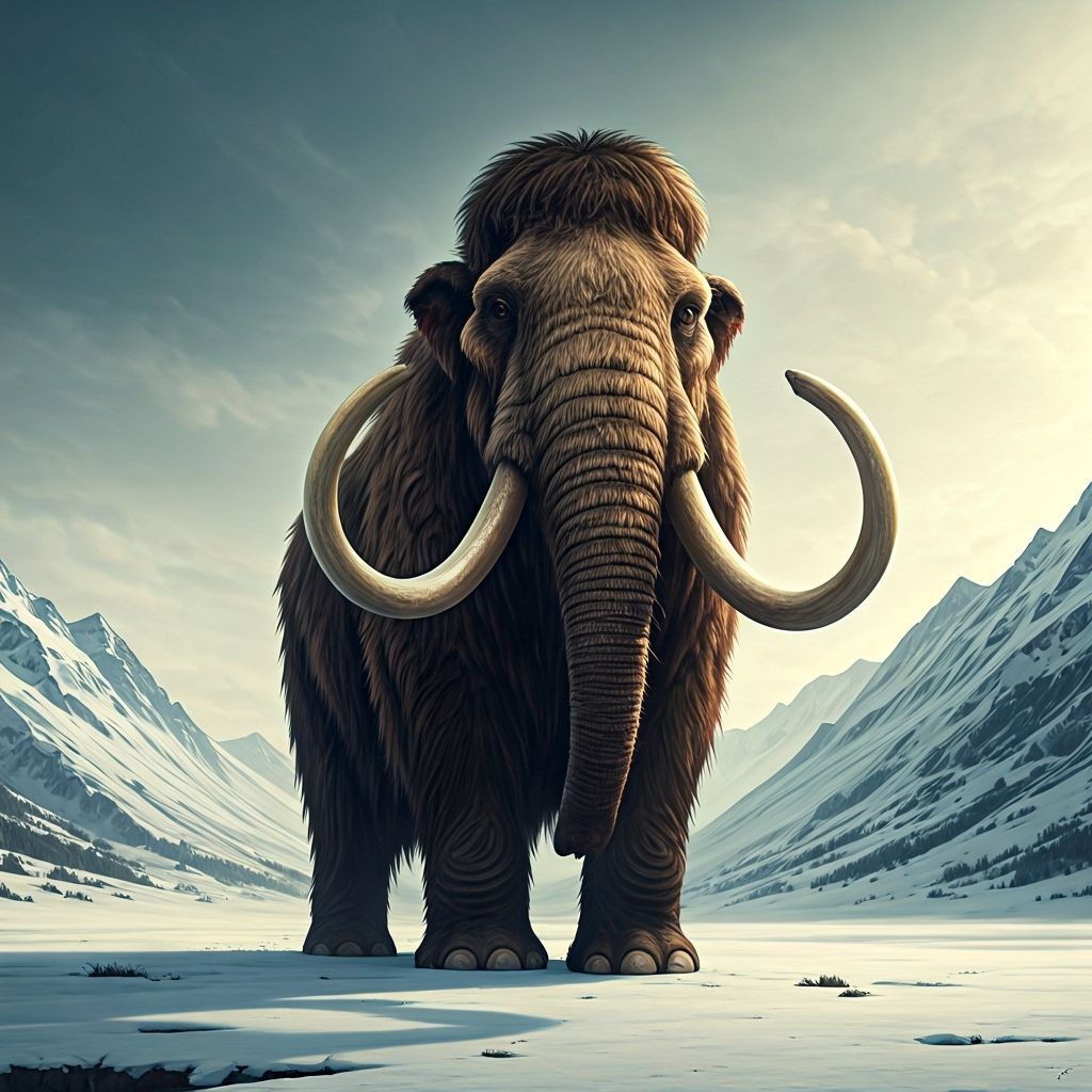 Majestic Mammoth in Snowy Valley, Atmospheric Lighting