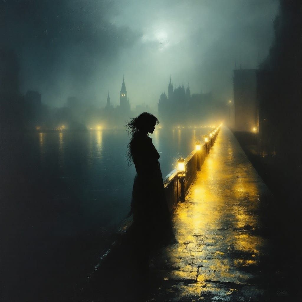 Moody Cityscape with Solitary Figure