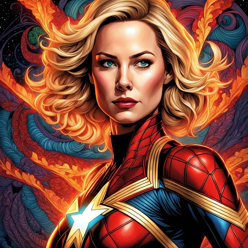 Psychedelic Carol Danvers in Hyperdetailed Digital Art