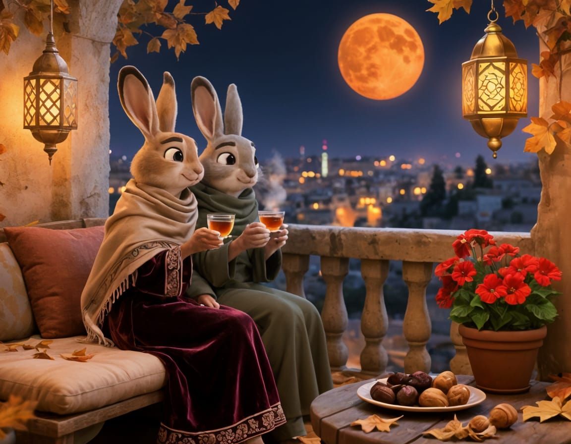 Romantic Rabbit Date Night in Ghibli Style