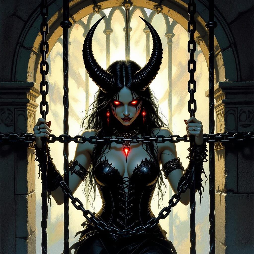 Demoness Chained in Angelic Celestial Prison