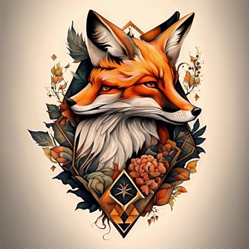 Tattooed Fox in Baroque Art Style