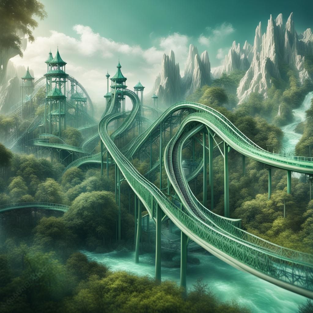 Fantasy Spring Theme Park with Roller Coaster