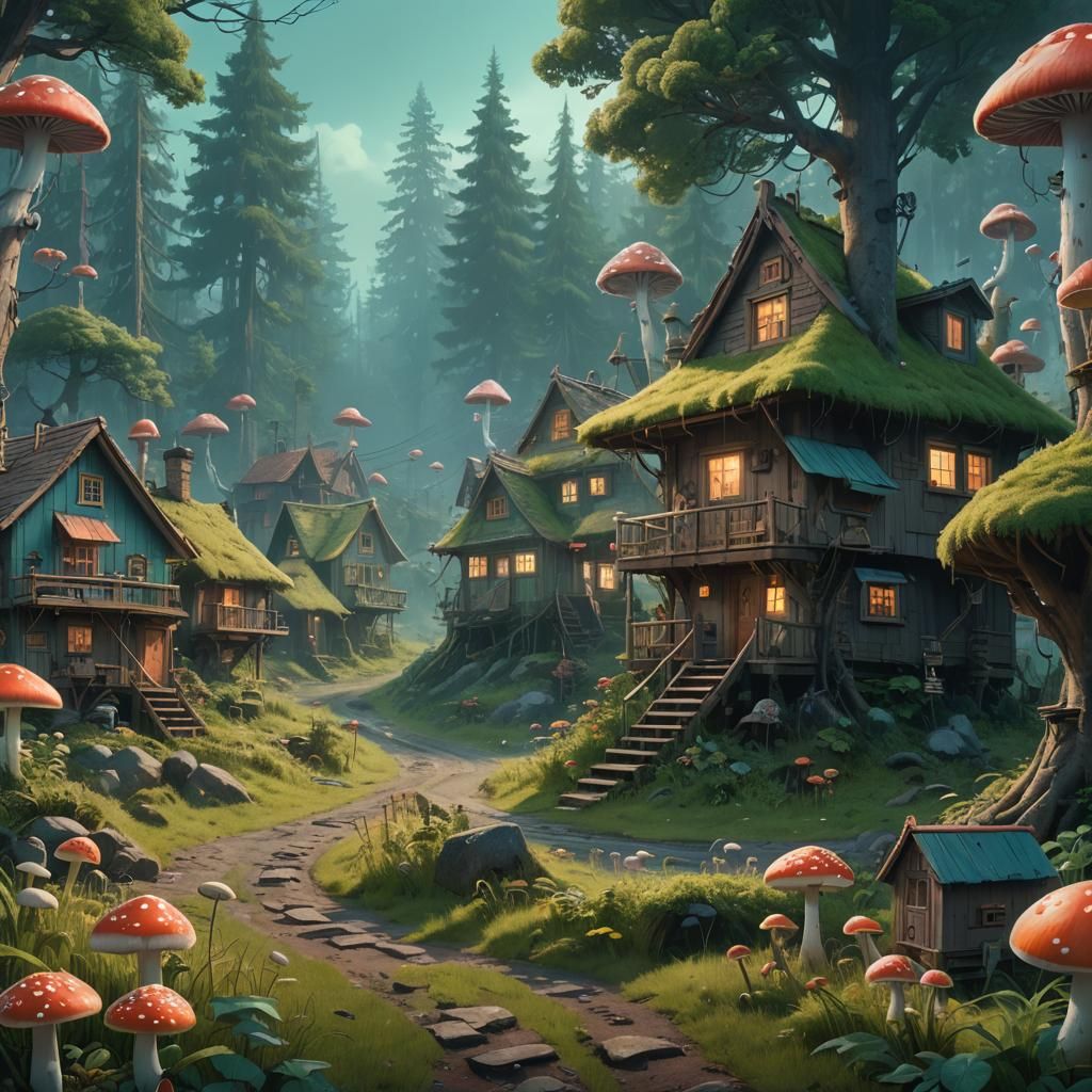 Enchanting Miniature Village Amidst Lush Forests