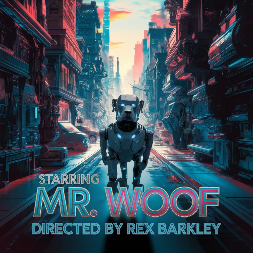 Robotic Dog Detective Movie Poster in Futuristic City