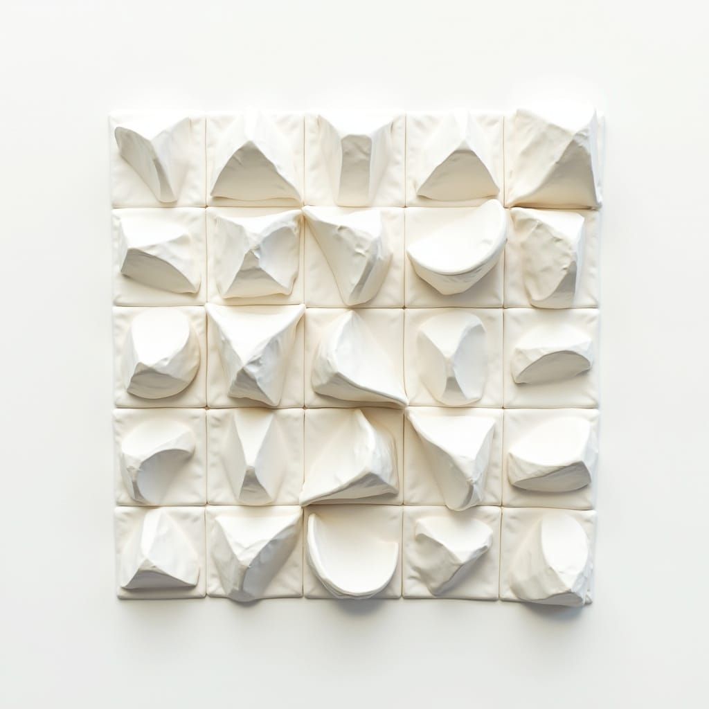 Abstract Amorphous Shapes Balanced on White Grid