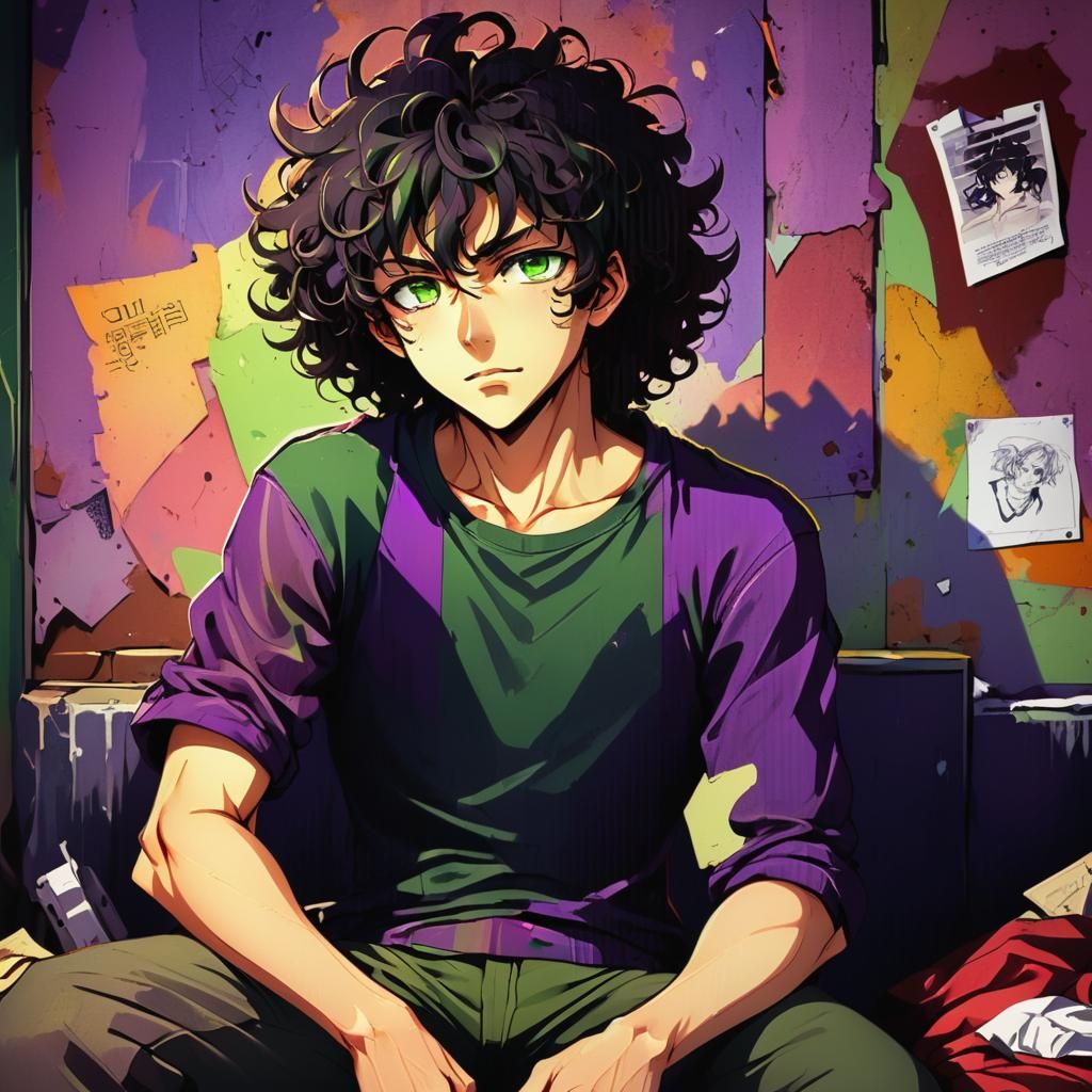 Chiseled Anime Hero in Muted, Vibrant Flat Style