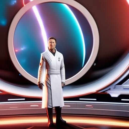 Man in Lab Coat on Spaceship, Digital Art