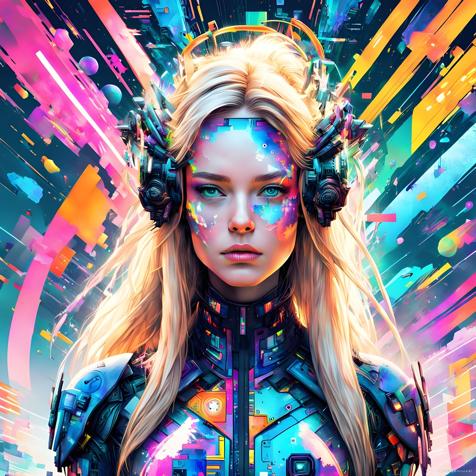 Glitch Art: Woman in Spacesuit in Digital World