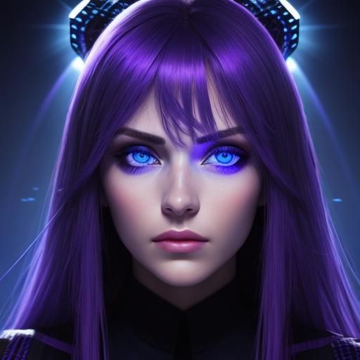 Pretty Face with Deep Blue Eyes in Purple Light