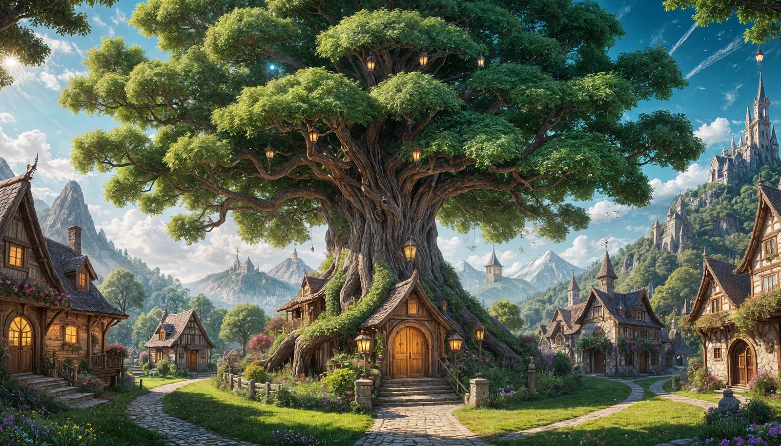 Whimsical Village Portal Tree