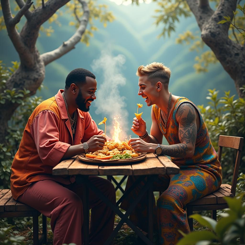 Surreal Feast: Figures Enjoying Baião de Dois in Ceará