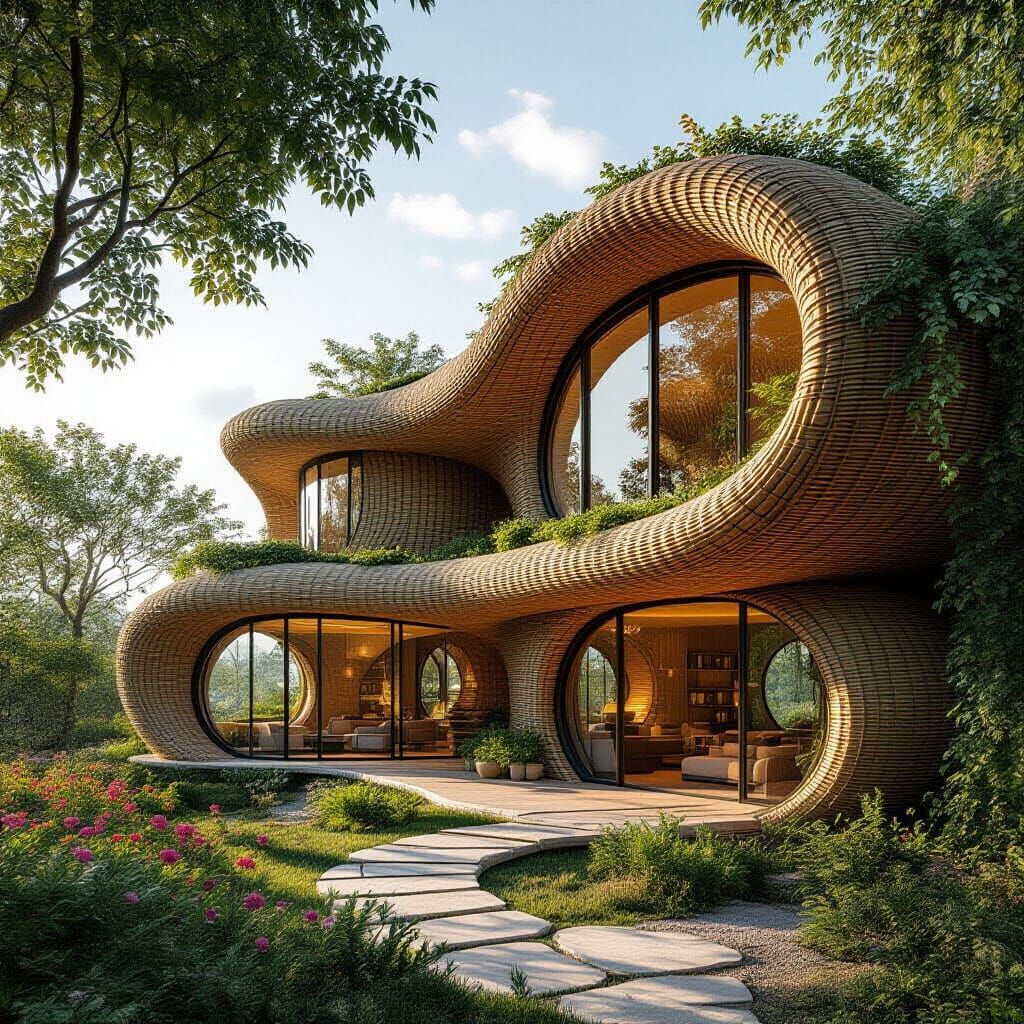 Futuristic Eco-House with Woven Textures in 8K