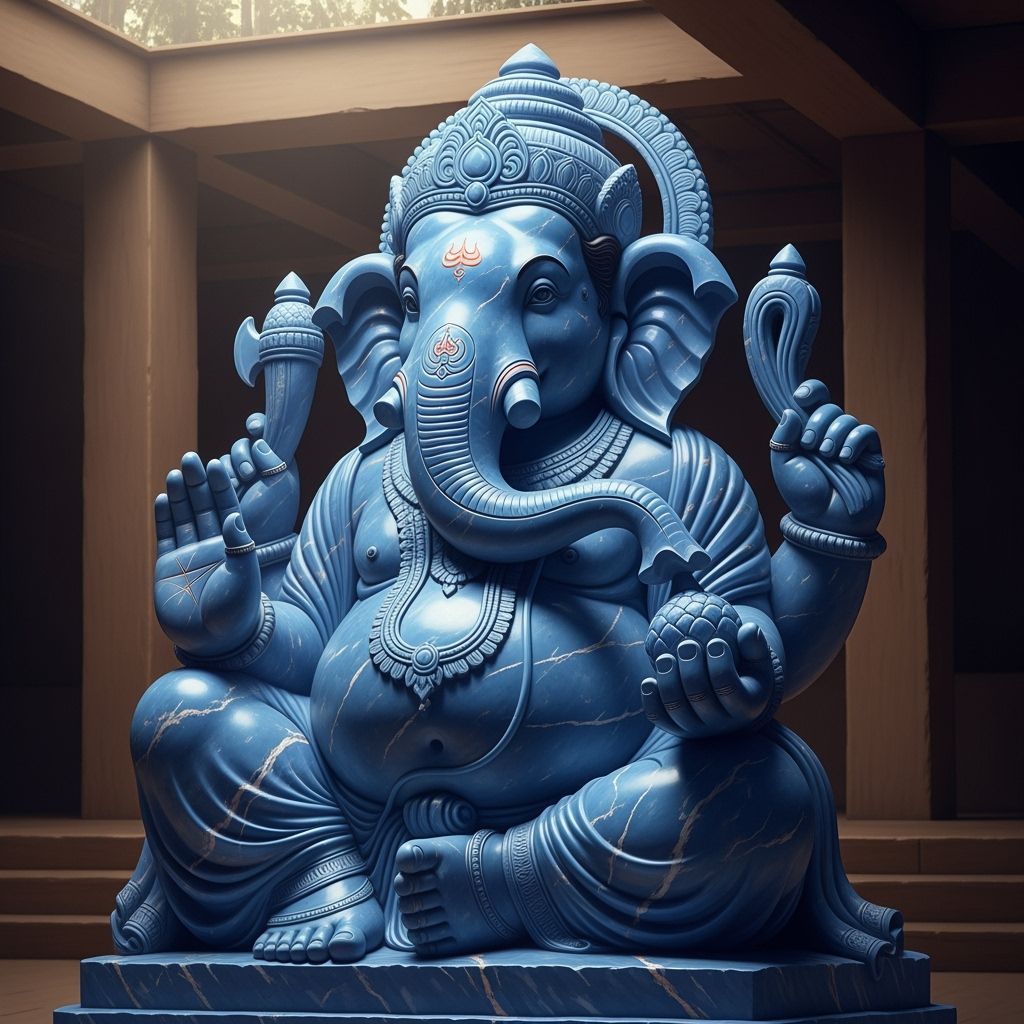 Blue Marble Sculpture of Lord Ganesha