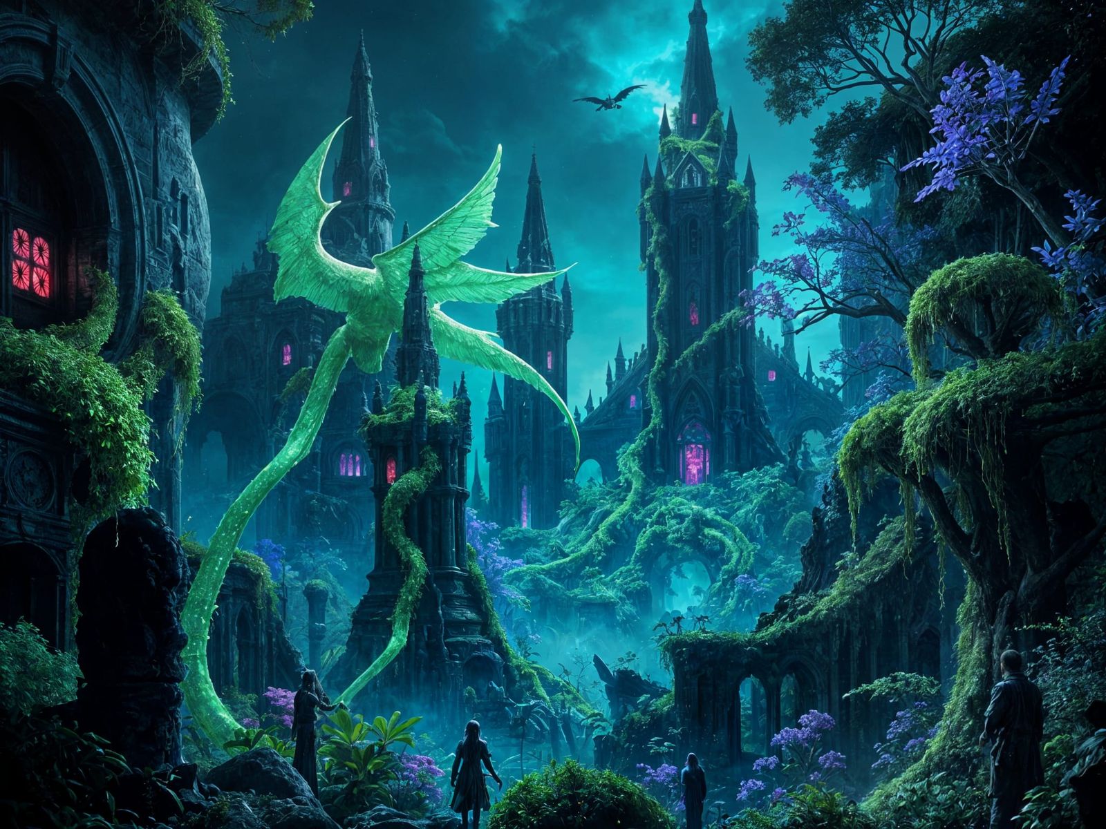 Bioluminescent Jungle Reclaims Obsidian City