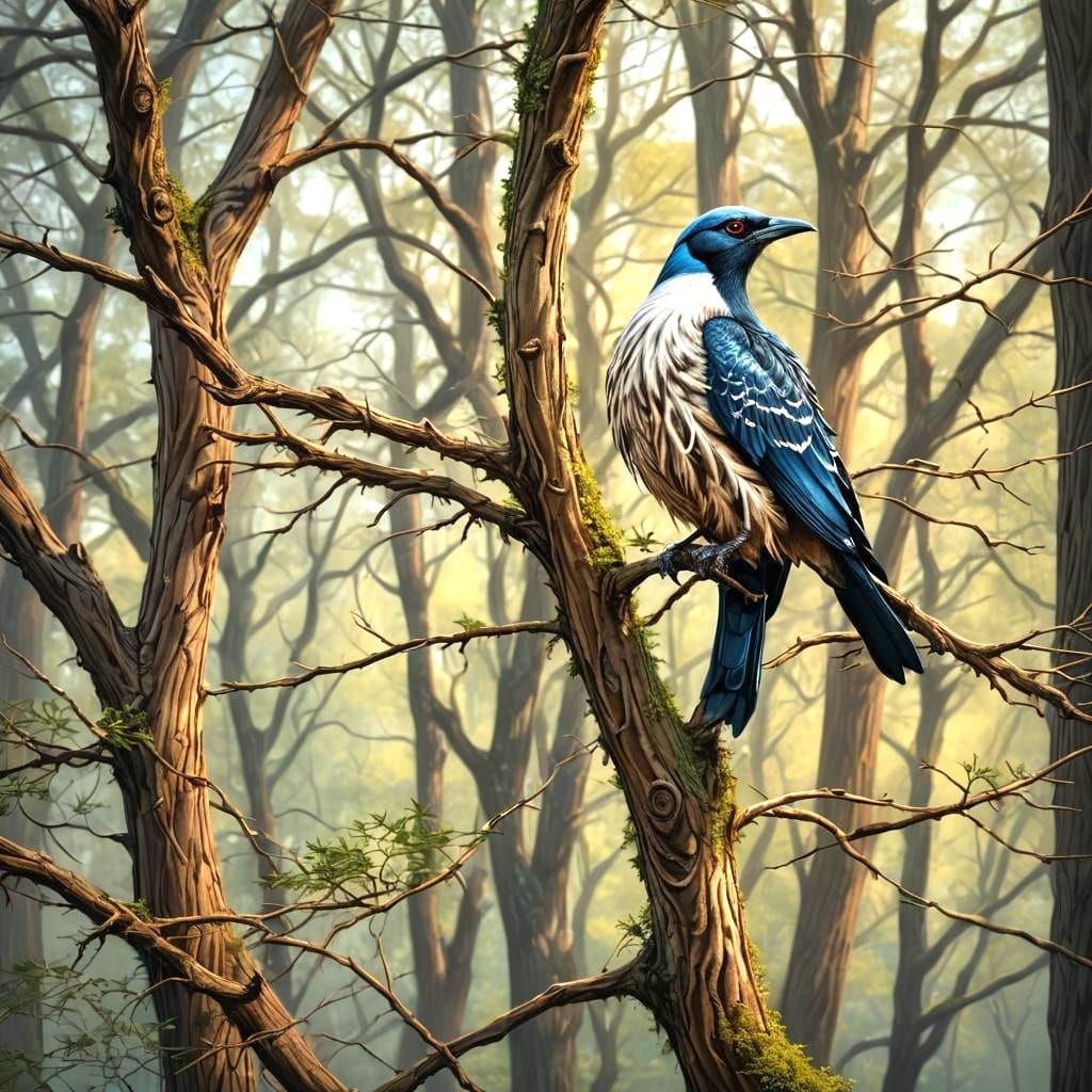 Bald Cypress and Magpie Portrait: Hyperdetailed Concept Art