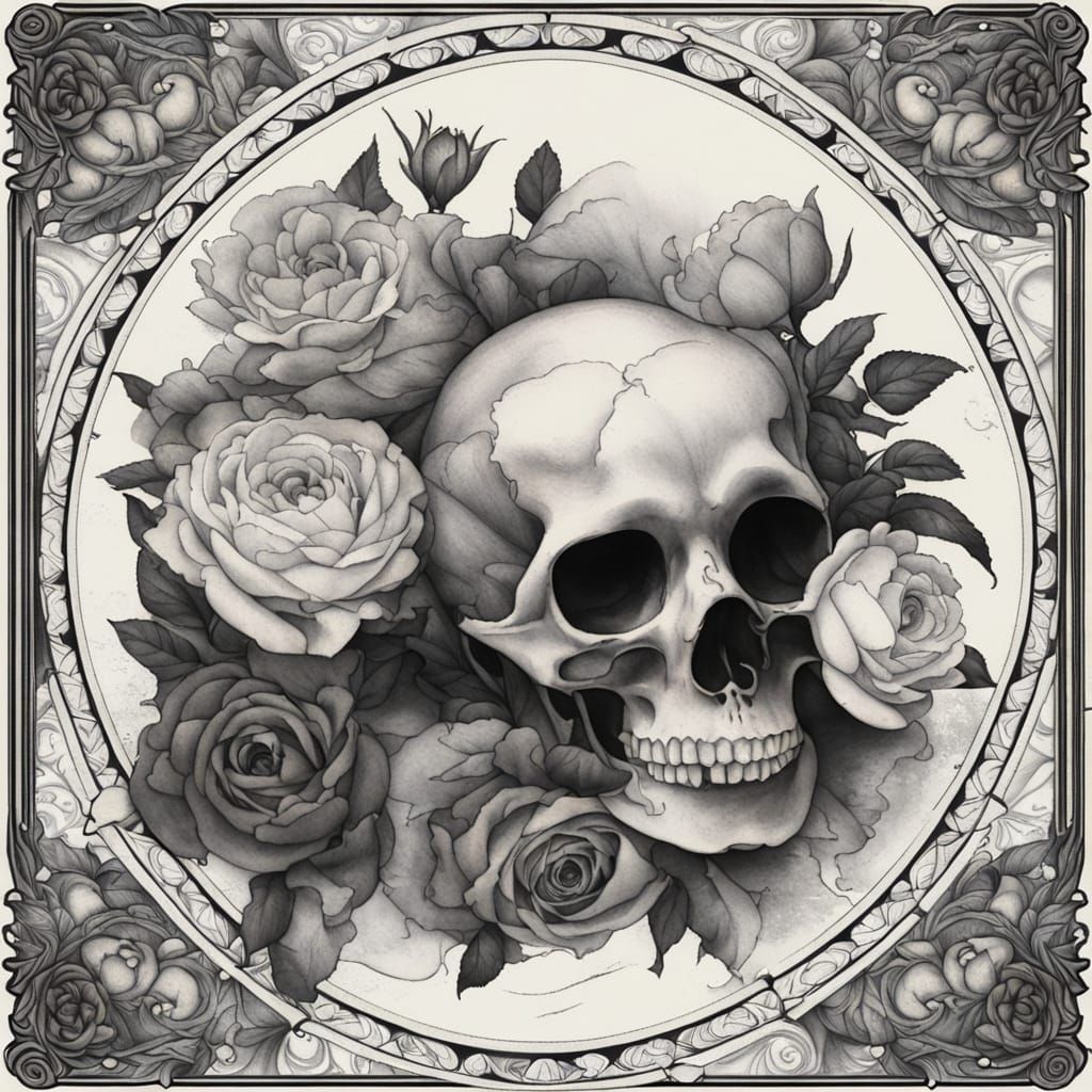 Rib Cage and Floral Tarot Card in Grayscale