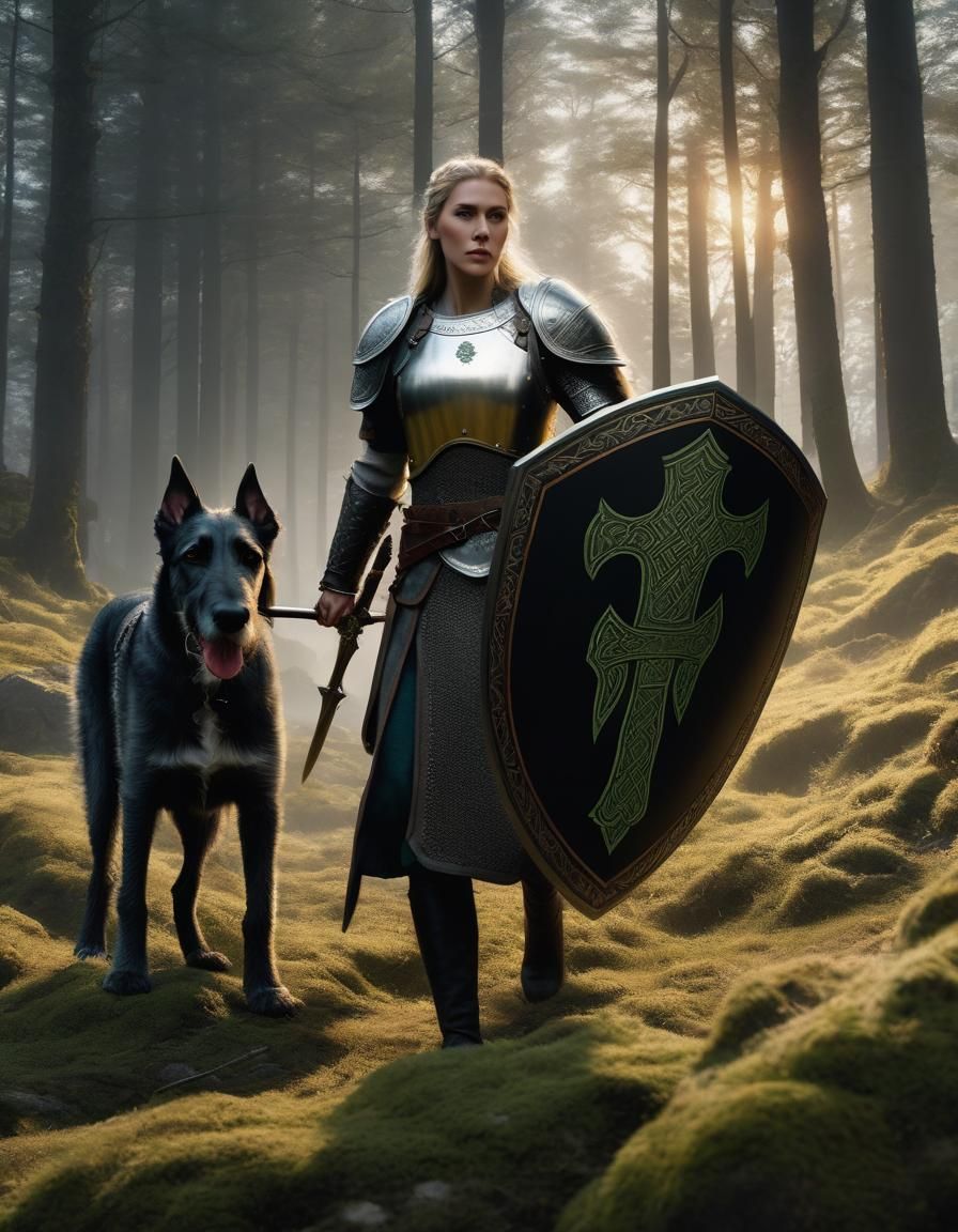 Shieldmaiden with Irish Wolfhound Heraldry