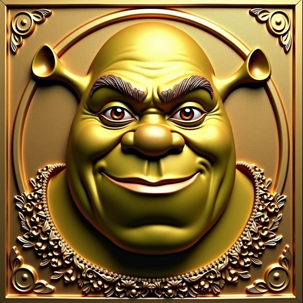 Shrek as Opulent Gold Relief Portrait
