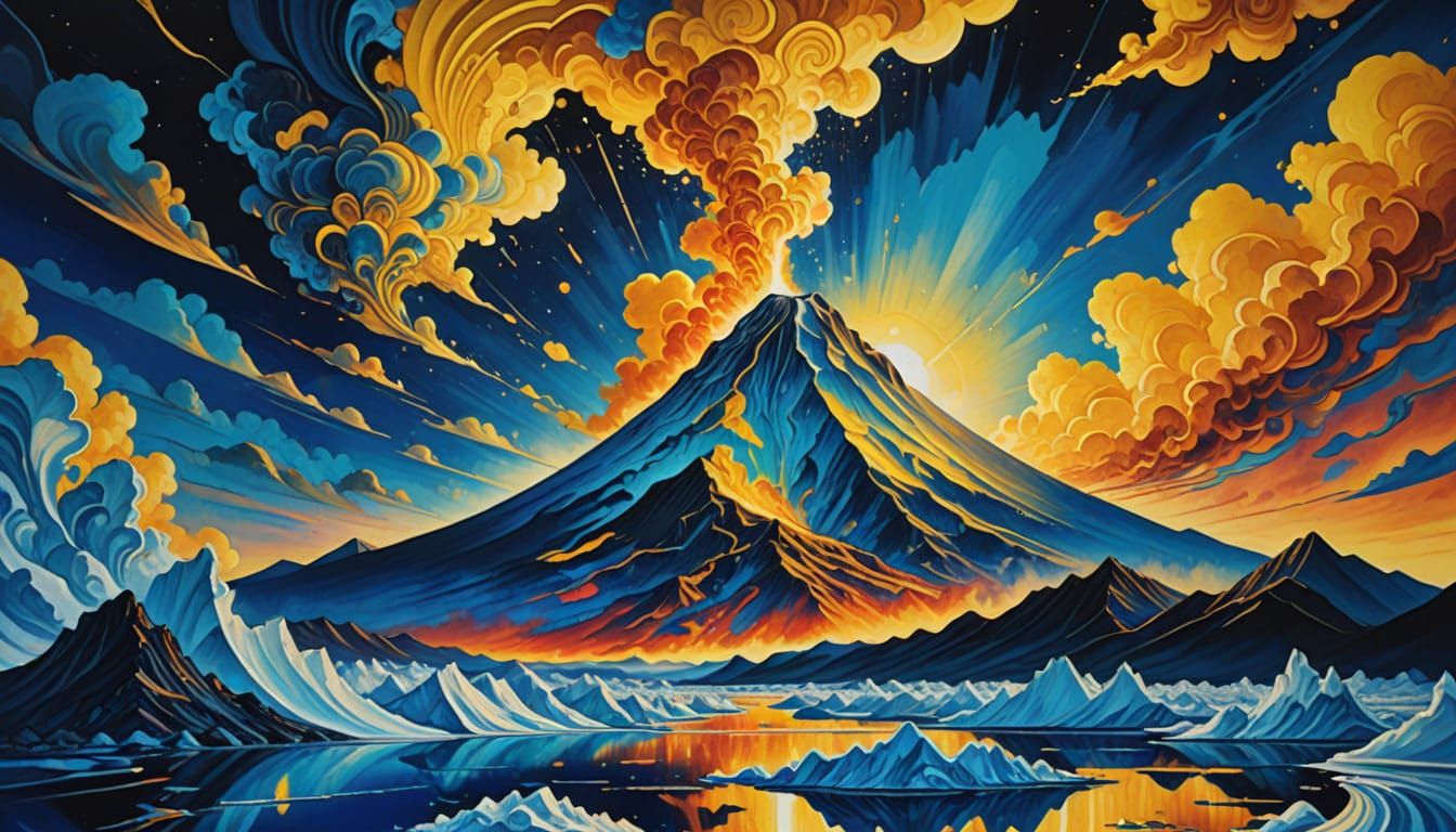Art Deco Volcano and Iceberg with Cosmic Details