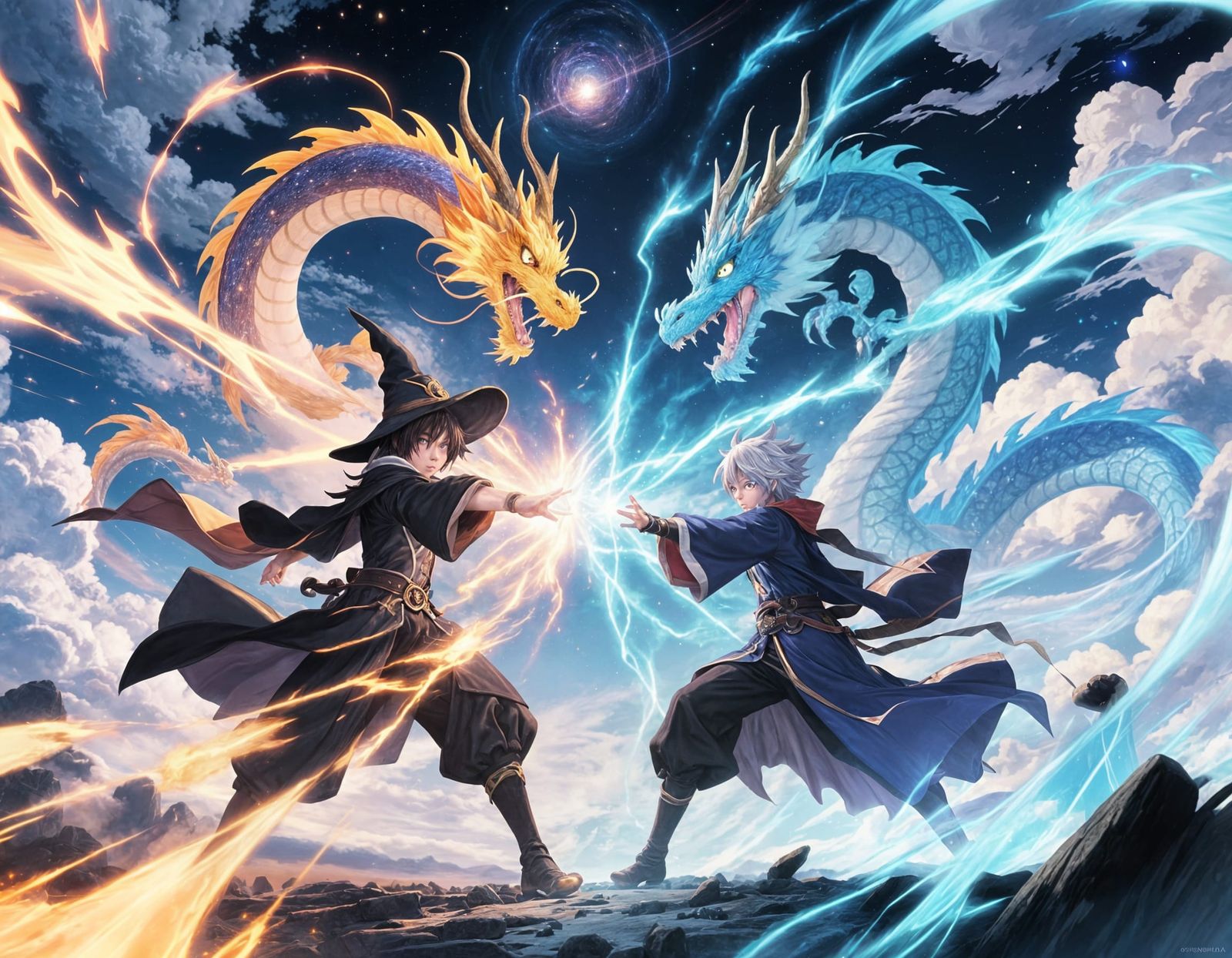 Anime Sorcerers Duel With Elemental Dragons