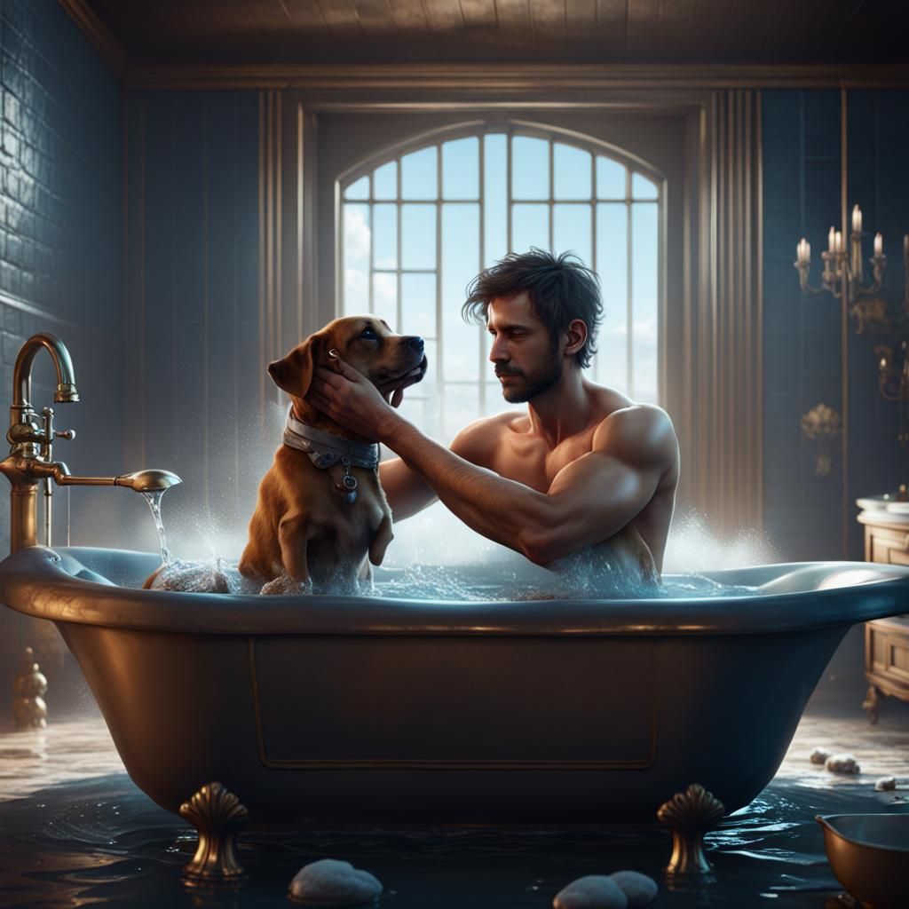 Puppy Bath Time: Detailed Matte Painting