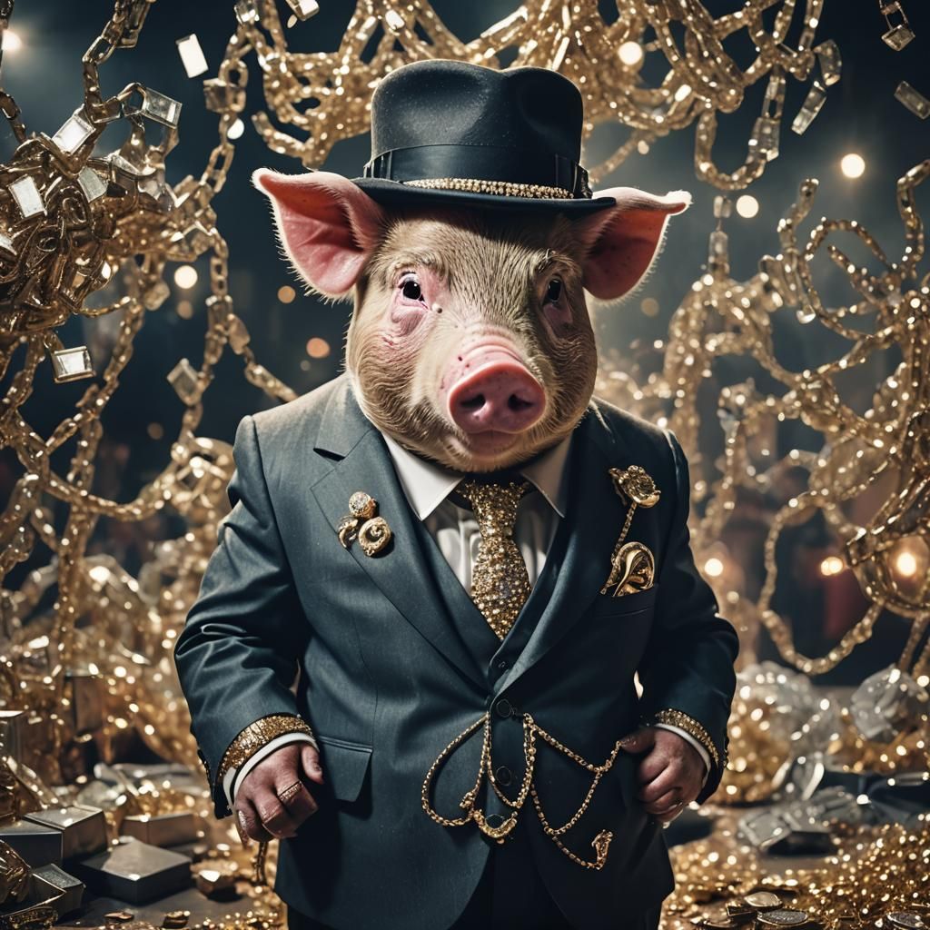Gangster Pig in Suit with Bling